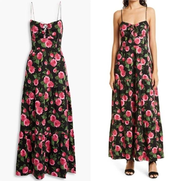 Alice + olivia chantay smocked floral print cotton blend poplin maxi NWT $495 - Picture 2 of 11